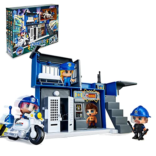 Pinypon Action - Polizei-Kommunion, Spielzeug-Set mit vielen Zubehör und Räumen, Quadrat, Zelle und Helihafen, eine Polizeifigur und EIN Spielzeugmotorrad, ab 4 Jahren, Famosa (700017039) von Pinypon Action