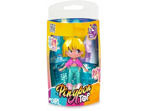 Pinypon TOP Girls Blonde Top-Mädchen mit Street-Style-Outfit, 11 cm bewegliche Figur mit Armen und Beinen, doppelseitig, austauschbare Kleidung und Schuhe, ab 4 Jahren, berühmt (PNN00100) von Pinypon TOP
