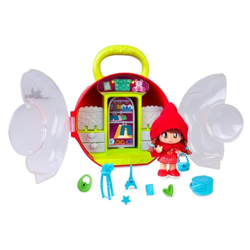Pinypon Fairy Tale with Pouch, Rote Handtasche mit Griff, Rotkäppchen Märchenwelt Figur, Garderobe zur Aufbewahrung von Accessoires und Kleidung, inkl. 3 kleine Accessoires, Famosa (PNY82200) von Pinypon