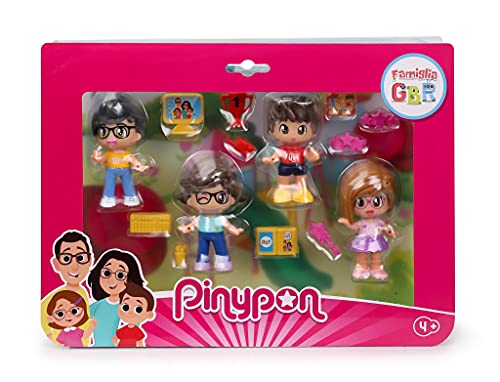 Pinypon – GBR Family Pack 4 Charaktere und 10 Zubehör, Spielen Sie mit der GBR YouTube Channel-Familie, Starten Sie das Abenteuer und erstellen Sie Ihre eigene Geschichte, für Mädchen und Jungen, von Pinypon
