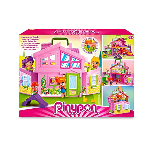 Pinypon - House Pink Briefcase | Verwandelbares Puppenhaus mit vielen verschiedenen Zimmern und alltäglichen Accessoires, zum Aufbau einer Mini-Puppenstadt - Ab 4 Jahren von Pinypon