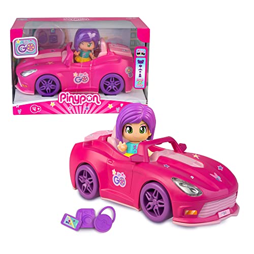Pinypon - Let's Go! Pinkfarbenes Auto, mit Kofferraum zum Verstauen der 3 kleinen Zubehörteile, und Minifigur Einer Pop&Swap-Puppe, für Jungen und Mädchen ab 3 Jahren, Famosa (PNY37100) von Pinypon