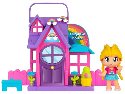 Pinypon - Regenbogenhaus, lila und rosa faltbares Spielhaus mit Zubehör, Spieldekoration und Einer Minipuppe, für Jungen und Mädchen ab 3 Jahren, Famosa (PNY26200) von Pinypon
