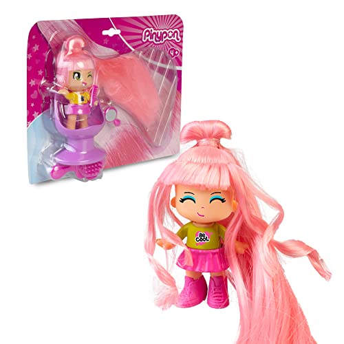 Pinypon - Super Mähne Rosa Haar, Minifigur mit extra langem Haar, Puppe zum Frisieren, mit 1 Friseurstuhl und 3 Accessoires zum Spielen und Kämmen, ab 3 Jahren, Famosa (PNY32100) von Pinypon