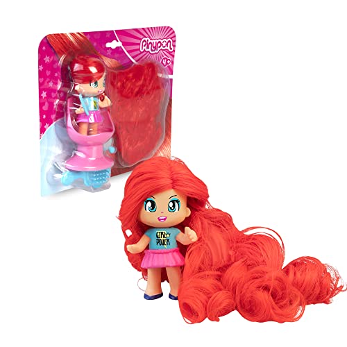 Pinypon - Super Mähne Rotes Haar, Minifigur mit extra langem Haar, Frisierpuppe, mit 1 Friseurstuhl und 3 Zubehörteilen zum Spielen und Frisieren, ab 3 Jahren, Famosa (PNY32300) von Pinypon