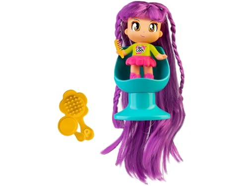 Pinypon - Super Mähne Lila Haar, Minifigur mit extra langem Haar, Puppe zum Frisieren, mit 1 Friseurstuhl und 3 Accessoires zum Spielen und Kämmen, ab 3 Jahren, Famosa (PNY32200) von Pinypon