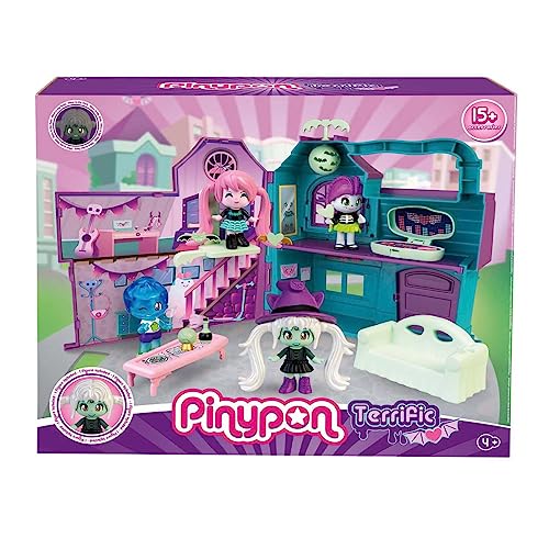 Pinypon - Terrific Mansion, Aktenkofferhaus, Spielset mit Überraschungen und Zubehör, die im Dunkeln leuchten, inklusive Einer Hexenfigur, für Jungen und Mädchen ab 4 Jahren, Berühmt (PNY48000) von Pinypon