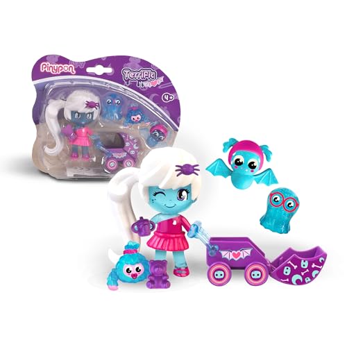 Pinypon Terrific My Monsters & Me Set Geistermädchen mit 3 Haustieren und Buggy, Puppe mit im Dunkeln leuchtenden Dekorationen, für Kinder und Kinder ab 4 Jahren, berühmt (PNY55000) von Pinypon