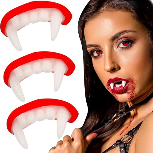 3 Stück Vampir Zähne, Kunststoff Vampirzähne Weiße Vampirzähne für Halloween Party Masquerade Parteien, Vampirzähne für Halloween Kostüm (A) von Pipihome