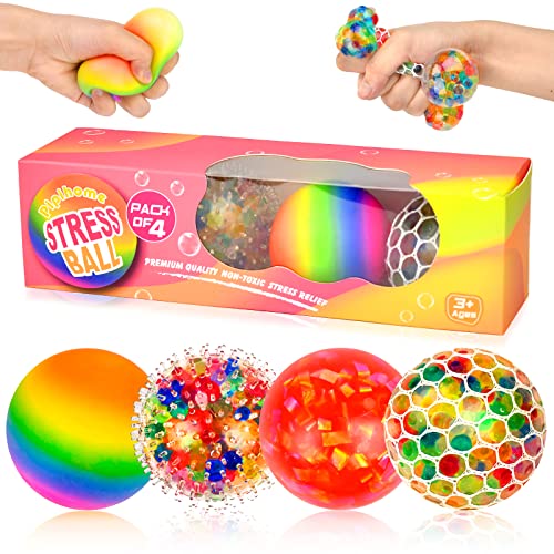 Pipihome Stressball, 4 Stück Anti Stress Bälle, Bunte Quetschball Antistressball mit Wasse Perlen für Dekompression, Sensorischer Ball Fidget Spielzeug für Kinder und Erwachsene von Pipihome