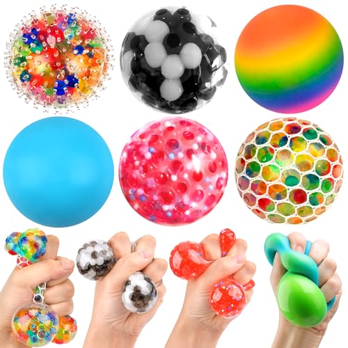 6 Stück Stress Balls, Stressbälle für Kinder und Erwachsene, Squishy Balls mit Wasser Perle, Squeeze Ball zu entspannen, konzentrieren, dekomprimieren, Angst Relief, für Autismus ADHS (Stil 1) von Pipihome