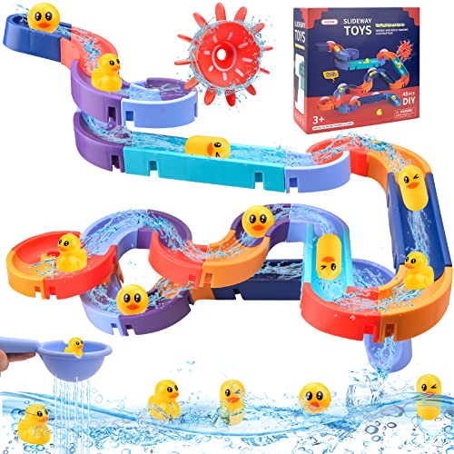 Badespielzeug Badewanne, Badewannenspielzeug mit Enten-Rutschen, DIY Badewannen Spielzeug Rutsche, Wasserspielzeug Kinder Baby mit Saugnäpfe Spielzeug ab 3 4 5 Jahre von Pipihome