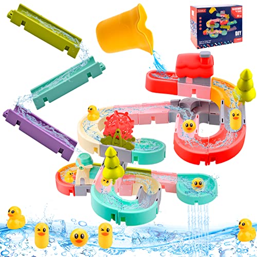 Badespielzeug Badewanne, Badewannenspielzeug mit Enten-Rutschen, DIY Badewannen Spielzeug Rutsche, Wasserspielzeug Kinder Baby mit Saugnäpfe Spielzeug ab 3 4 5 Jahre von Pipihome