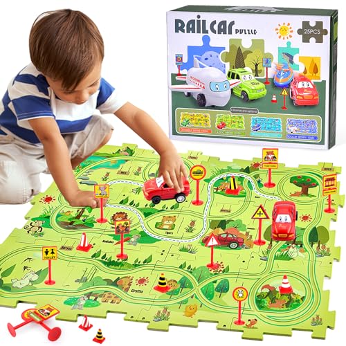 DIY Puzzlebahn für Kinderspielzeug, DIY Autorennbahn Rennbahn,Konstruktion Spielzeug Track Cars Spielzeug, Montessori Lernspielzeug Puzzle Set, Geschenkspiele für Kinder im Alter von 3-6 Jahren (Wald) von Pipihome