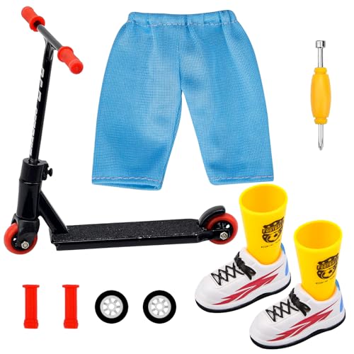 Finger Scooter Set, Alloy Mini Fingerscooter Finger Schuhe Finger Hose mit Fingerscooter Zubehör Werkzeug, Finger Roller Training Requisiten Interaktives Fingerspielzeug für Kinder (Schwarz) von Pipihome