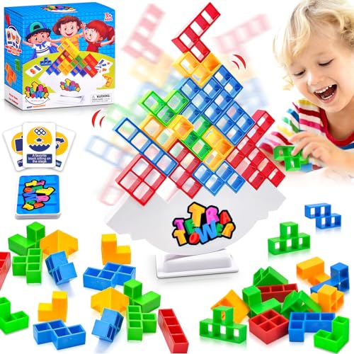 Pipihome Tetris Spiel, 64 Stück Kinder Spiele Tetris Tower Spiel,Tetra Tower Spielen für Kinder, Gesellschaftsspiele ab 4 Jahre, Stapelspiel Tetris Balance Board Erwachsene von Pipihome