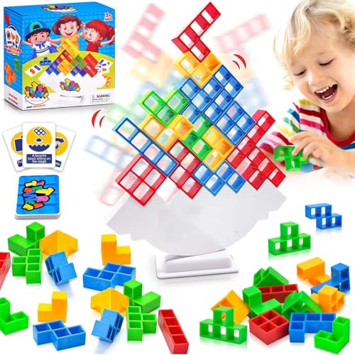 Pipihome Tetris Spiel, 64 Stück Kinder Spiele Tetris Tower Spiel,Tetra Tower Spielen für Kinder, Gesellschaftsspiele ab 4 Jahre, Stapelspiel Tetris Balance Board Erwachsene von Pipihome