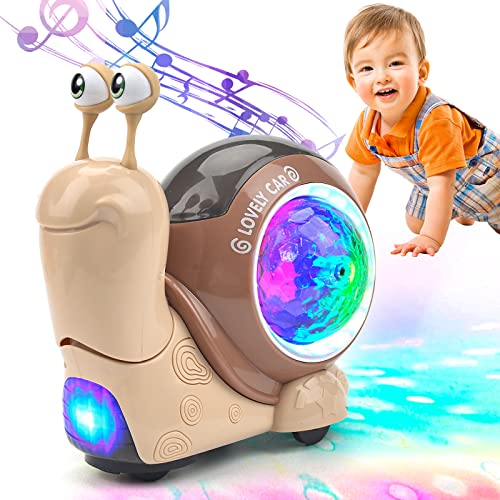 Pipihome Baby Rabbelnde Krabbe Spielzeug, Beleuchtetes Krabbelspielzeug für interaktives Musikspielzeug mit automatischer Vermeidung von Hindernissen, Geburtstag Geschenk für Mädchen (braun) von Pipihome