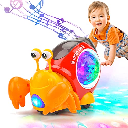 Pipihome Baby Rabbelnde Krabbe Spielzeug, Beleuchtetes Krabbelspielzeug für interaktives Musikspielzeug mit automatischer Vermeidung von Hindernissen, Geburtstag Geschenk für Mädchen (orange) von Pipihome