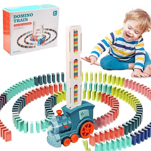 Pipihome Domino Zug Spielzeug Set, Domino Baustein Zug Set mit 120 Stück Domino Blöcken, Automatischer Dominosteine Zug Spiel, Elektrischer Zug Domino Spielzeug für Jungen Mädchen von Pipihome