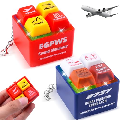 Pipihome Fidget Toy, Tastatur Keycap Fidget Spielzeug Erwachsene, 2 Stück Piloten und Crew Alarm Schlüsselanhänger, Alert, Egpws Warning mit LED zur Linderung von Stress und Angst von Pipihome