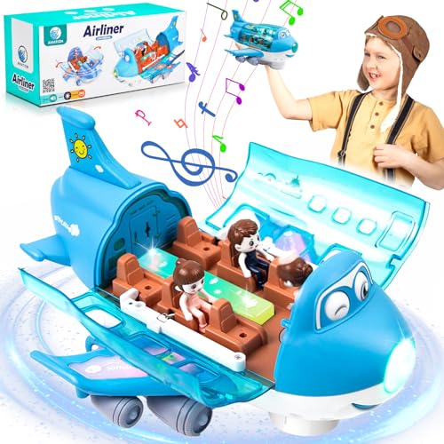 Pipihome Flugzeug Spielzeug, Spielzeug Flugzeug mit Licht und Musik, Airplane für Kleinkinder, Flugzeug Spielzeug ab 3 Jahre, 360° Drehendes Elektrisches Spielzeug Flugzeug, Airline Geschenk (Blau) von Pipihome