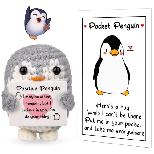 Pipihome Positiver Pinguin Geschenke, Positive Kartoffel Pocket Hug Glücksbringer, Lustiger Gestricktes Pinguin Spielzeug mit Positiver Karte, Beste Freundin Geschenke Pinguin Geschenke für Frauen von Pipihome