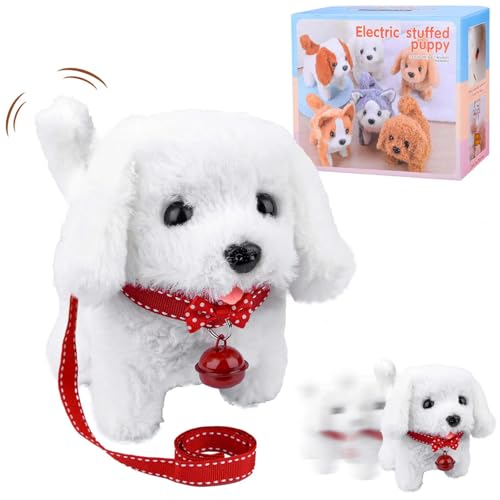 Pipihome Hund Spielzeug Kinder, Hund mit Leine der Läuft und Bellt, Roboter Hund mit Fell, Realistischer Roboter Welpe Kinder Spielzeug, Interaktives Plüschtier mit Gehen, Bellen, Schwanzwedeln von Pipihome