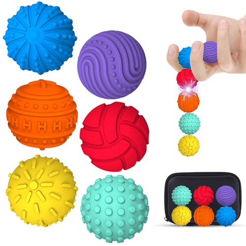 6 Stück Magnetische Fidget Toys, Magnetkugeln Stressball Spielzeug, Silikon Sensorik Bälle Anti Stress Akupressur Ball für Erwachsene und Kinder, Massageball mit Multi-Textur, Magnetspiel für Familien von Pipihome
