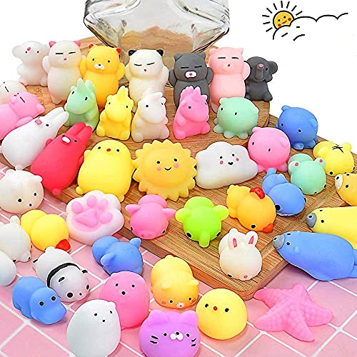 Mini Squishy Kawaii Set, TPR Spielzeug, 25 Stück Squishy Kawaii Tiere und Obst, Mochi Squeeze Toys, Kawaii Squishy Spielzeug, Anti Stress Spielzeug Squishy Set, Soft Silikon Spielzeug von Pipihome