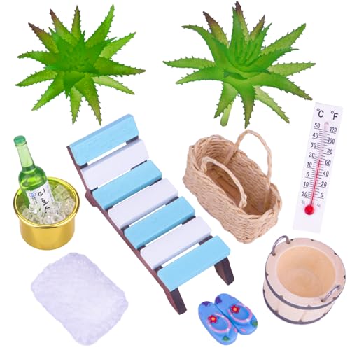 Pipihome Miniatur Deko Sauna Zubehör, 11Teile Wellness Deko Zubehör, Mini Sauna Wellness Gutschein, Saunazubehör, Miniatur Gartenmöbel Geburtstag für Wellness Gutscheine und Geldgeschenk von Pipihome