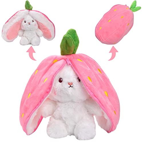Pipihome Niedliches Hasenpuppenspielzeug, Schlappohr Kaninchen Plüschie mit Erdbeere Plüschtier Geschenke für Kinder (Erdbeer-Häschen1) von Pipihome