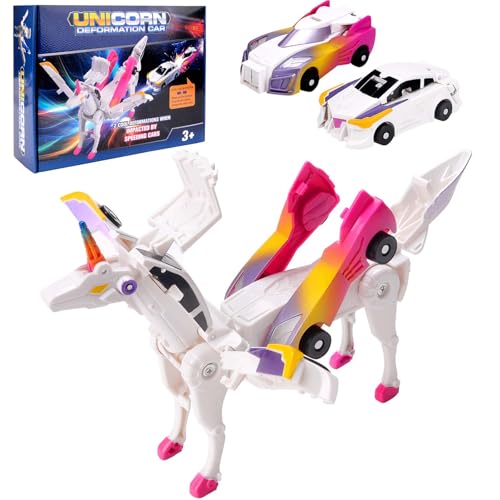 Pipihome Unicorn Roboter, Transformation Auto Roboter Spielzeug Geschenk Kinder, Kollision Deformation Kombinierter Roboter Action Figure Roboter für Jungen und Mädchen Geburtstag (Rosa) von Pipihome