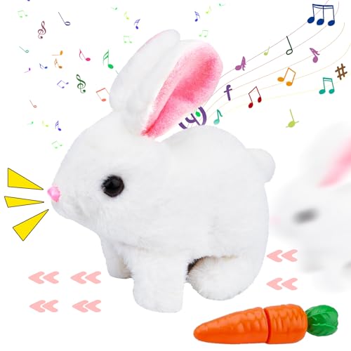 Interaktives Kaninchen Spielzeug, Ostergeschenke Kinder Bunny Mein Realistisches Kaninchen, Hüpfendes Hasen Plüschhase Elektronische Haustiere, Osterkörbchenfüller Geburtstagsgeschenk von Pipihome