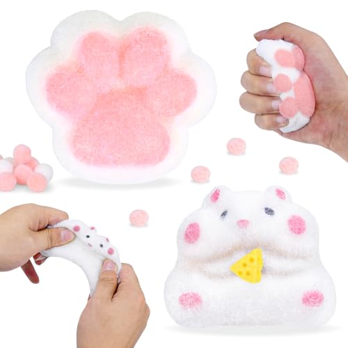2 Stück Taba Squishy Cat Paw Toy, Süße Hamster Katzenpfoten Squeeze Fidget Toys, Fufu Squishy Antistress Spielzeug, Sensorik Katzenpfoten-Quetschspielzeug, Party Tasche Füllstoffe für Kinder von Pipihome