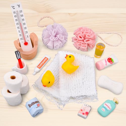 Wichtel Zubehör, 19pcs Miniatur Puppenhaus Badezimmer Zubehör, 1/12 Miniatur Wichtelzubehör Bade-Set, Wichtel Wasch Set Badeutensilien, Puppenhaus Badezimmer Deko Mini Badeschwamm Ente Klopapier Wichtel Zubehör, 19pcs Miniatur Puppenhaus Badezimmer Zubehör, 1/12 Miniatur Wichtelzubehör Bade-Set, Wichtel Wasch Set Badeutensilien, Puppenhaus Badezimmer Deko Mini Badeschwamm Ente Klopapier von Pipihome
