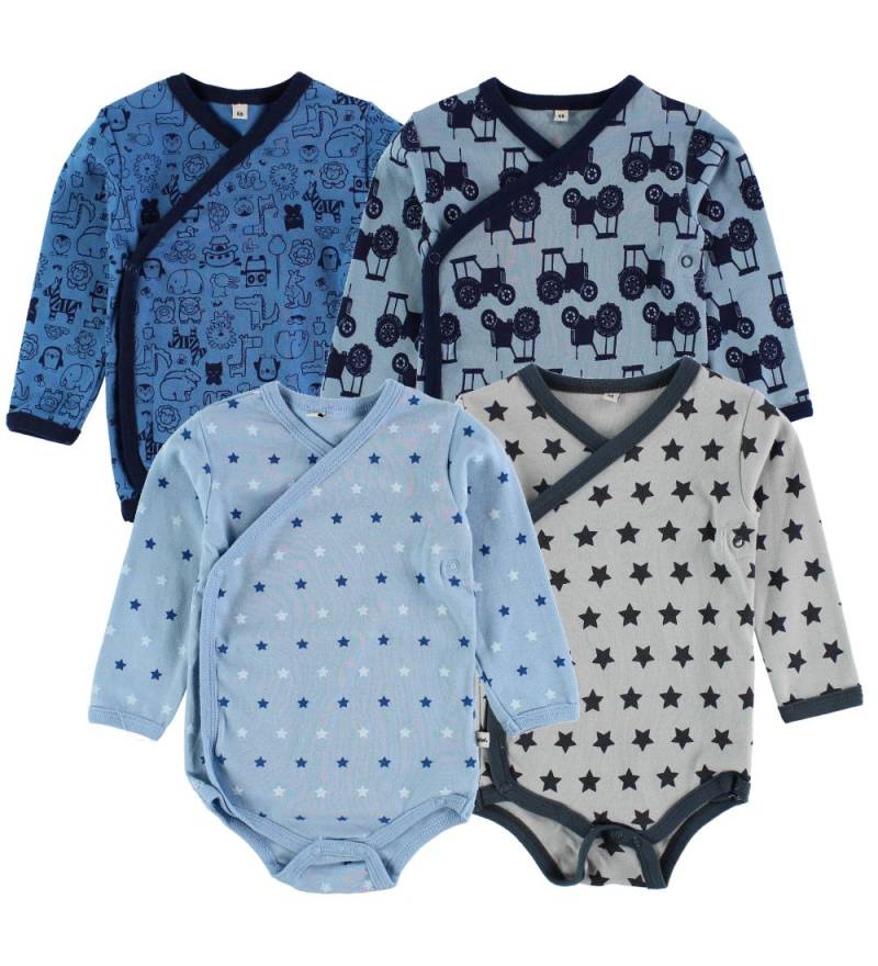 Pippi Baby Wickel-Bodys - 4er-Pack - Blau/Grau m. Print - Pippi Baby - 1 Jahr (80) - Body L/Ä von Pippi Baby