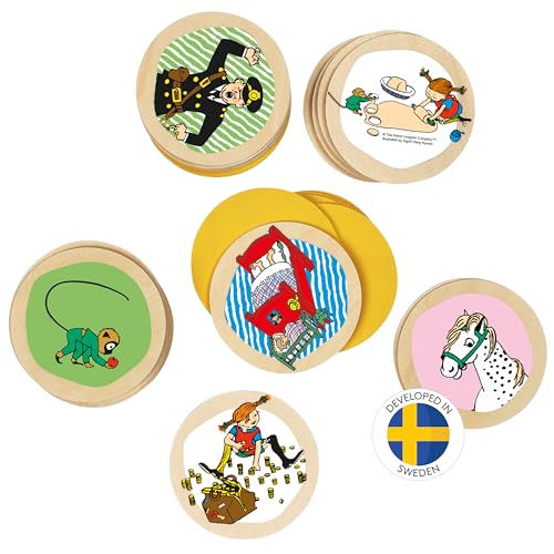 Pippi Langstrumpf Kinderspiel Memory Spiel – Holzspiel für Kinder – Gedächtnisspiel mit 38 Holzteilen – Offiziell Lizenziertes Produkt – Für Kinder ab 3 Jahren von Pippi Longstocking