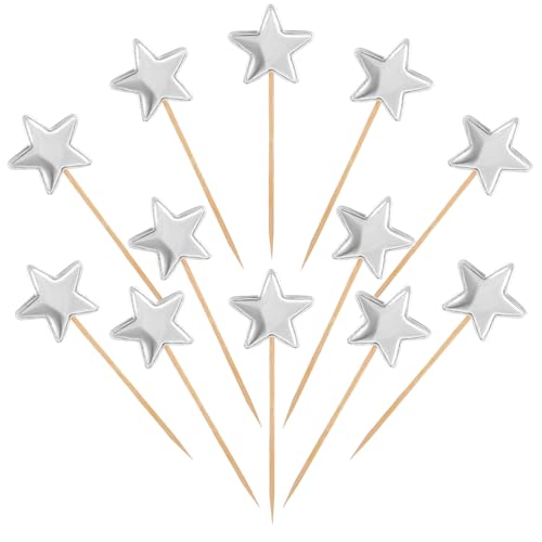 Piriuuo 50 Stück Star Cupcake Toppers, Muffin Dekoration Leder Reflektierend Glitter Tortendeko Silber Stern Glitzern Stern Tortendeko Verlobung Hochzeit Mini-Kuchenaufsätze für Geburtstag, Weihnachte von Piriuuo