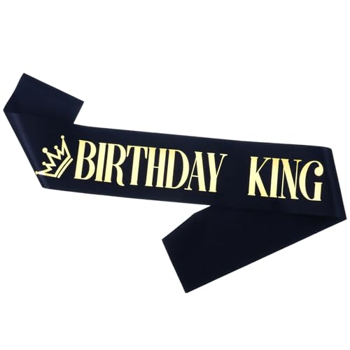 Piriuuo Birthday King Schärpe für Männer, Goldfolien-Buchstabe und schwarze Satin-Schärpe für Männer, lustige Herren-Geburtstagsschärpen, Geburtstage, Jungen-Schärpen für Jungen oder Herren von Piriuuo
