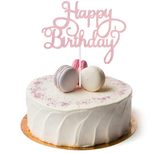 Piriuuo Tortendeko Geburtstag, „Happy Birthday“ Cake Topper Glitzer Geburtstag Cupcake Toppers Geburtstag Party Kuchen Deko für Männer, Frauen, Jungen, Mädchen (1 Stück, Roségold) von Piriuuo