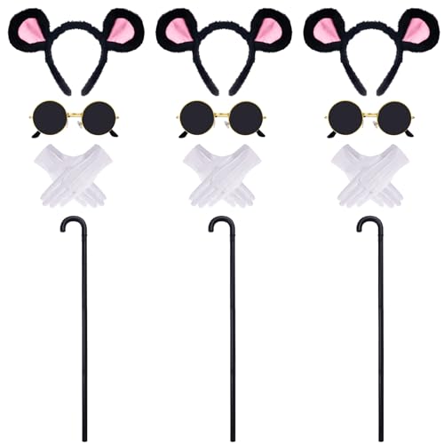 12-teiliges Maus-Kostüm-Zubehör-Set, Maus-Ohren, Stirnband, Sonnenbrille, Blindstock, weiße Handschuhe für Halloween, Erwachsene, Damen, Kostüm 12-teiliges Maus-Kostüm-Zubehör-Set, Maus-Ohren, Stirnband, Sonnenbrille, Blindstock, weiße Handschuhe für Halloween, Erwachsene, Damen, Kostüm von Pistha