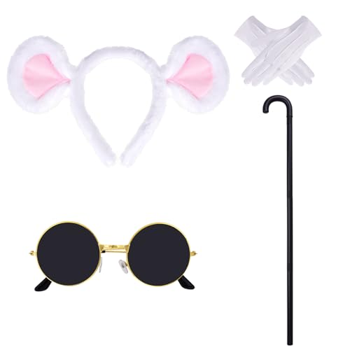 Maus Kostüm Zubehör Set Maus Ohren Stirnband Sonnenbrille Blind Cane Weiße Handschuhe für Halloween Erwachsene Frauen Kostüm, Weiss/opulenter Garten, Einheitsgröße Maus Kostüm Zubehör Set Maus Ohren Stirnband Sonnenbrille Blind Cane Weiße Handschuhe für Halloween Erwachsene Frauen Kostüm, Weiss/opulenter Garten, Einheitsgröße von Pistha