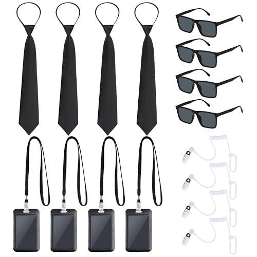 Pistha 16 Stück Agent Kostüm Zubehör Geheimdienst Kostüm Set für Halloween Cosplay, Schwarz, Adult von Pistha