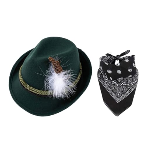 Federhut Oktoberfest Kostüm mit Hut Schal und Herz Rahmen Brille für Herren Damen Oktoberfest Bier Mottoparty von Pitadue