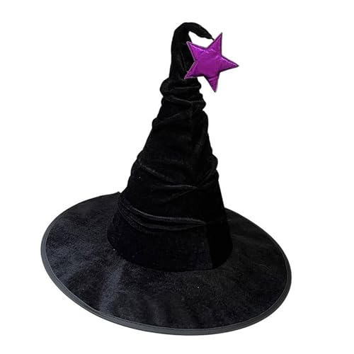 Großer schwarzer Hexenhut für Damen, Sterne, plissiert, Hexenkappen, Halloween, Cosplay, Kostüm, Zubehör für Frauen und Mädchen von Pitadue