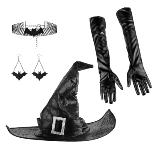 Pitadue Cosplay-Hexenkostüm für Halloween, Party, Zauberer, Hut, Ohrringe, Handschuhe, Cosplay, Party, Kostüm, Maskerade, Partyzubehör Pitadue Cosplay-Hexenkostüm für Halloween, Party, Zauberer, Hut, Ohrringe, Handschuhe, Cosplay, Party, Kostüm, Maskerade, Partyzubehör von Pitadue