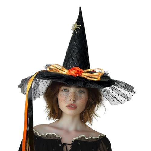 Pitadue Halloween-Zaubererhut, beleuchteter Hexenhut, Hexenhut, Zauberer-Kostüm, Zubehör für Maskerade, Party, Dekoration, Cosplay-Requisiten von Pitadue