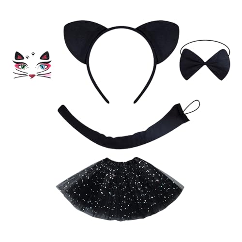 Pitadue Tier-Katzen-Kostüm, Katzenohren, Stirnband, Schwanz, Fliege, Tutus, Tier-Kostüm, Set, Halloween, Cosplay, Party-Zubehör Pitadue Tier-Katzen-Kostüm, Katzenohren, Stirnband, Schwanz, Fliege, Tutus, Tier-Kostüm, Set, Halloween, Cosplay, Party-Zubehör von Pitadue