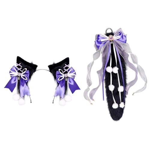 Pitadue Wolfs-Rollenspiel-Outfit, Zubehör, pelziger Schwanz, Plüsch-Ohr-Stirnband mit Schleife, Dekoration, für Damen, Halloween-Tierkostüm Pitadue Wolfs-Rollenspiel-Outfit, Zubehör, pelziger Schwanz, Plüsch-Ohr-Stirnband mit Schleife, Dekoration, für Damen, Halloween-Tierkostüm von Pitadue